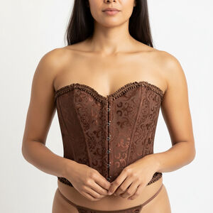 Floral Jacquard Corset Whimsigoth Lace Up Top 6XL Brown